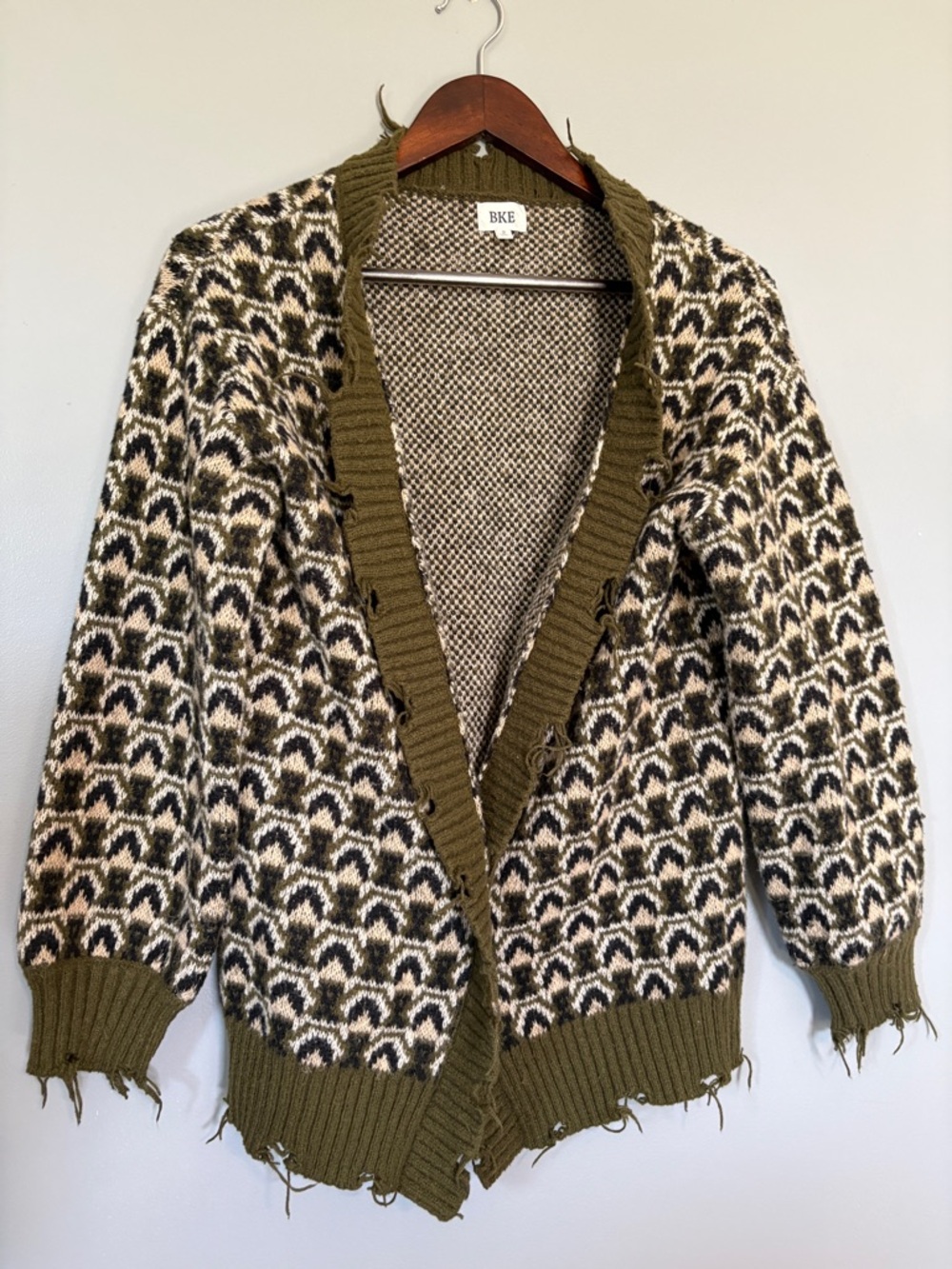 BKE Olive, Cream & Black Open Knit Cardigan